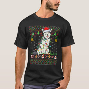 Julafton Lighting Santa Hat Alaska Malamute Hund u T Shirt
