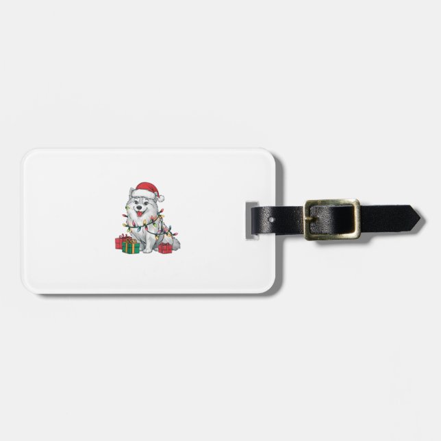 Julafton Lighting Santa Hat American Eskimo Hund K Bagagebricka (Horisontell Framsida)
