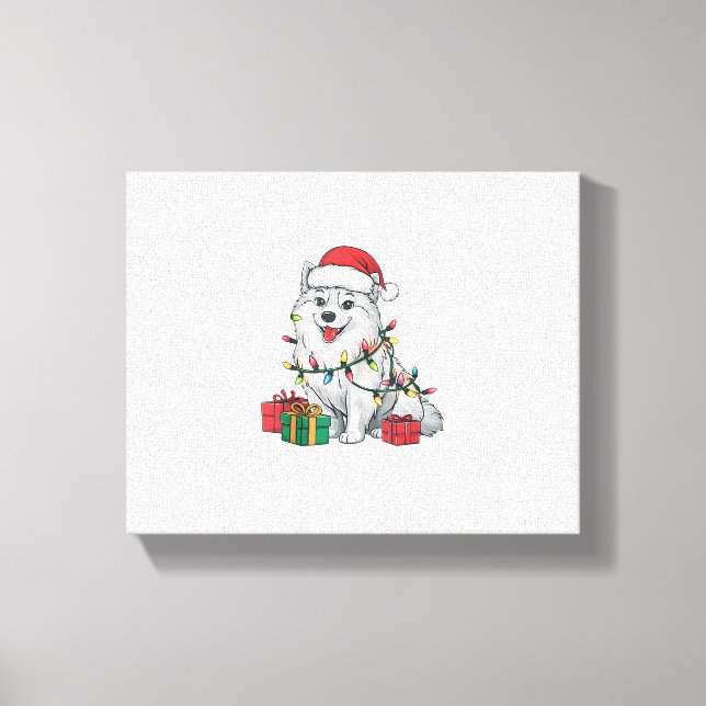 Julafton Lighting Santa Hat American Eskimo Hund K Canvastryck (Framsida)