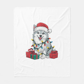 Julafton Lighting Santa Hat American Eskimo Hund K Fleecefilt