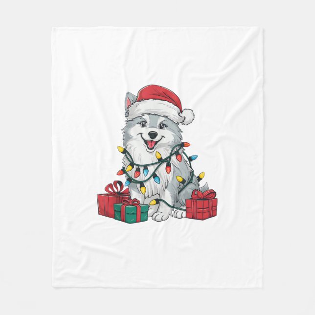 Julafton Lighting Santa Hat American Eskimo Hund K Fleecefilt (Framsidan)