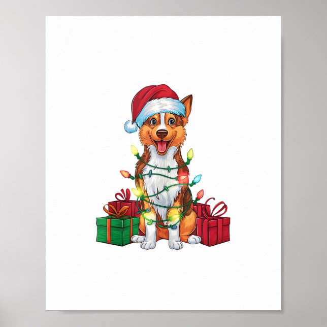 Julafton Lighting Santa Hat Australian Kelpie Hund Poster (Framsidan)