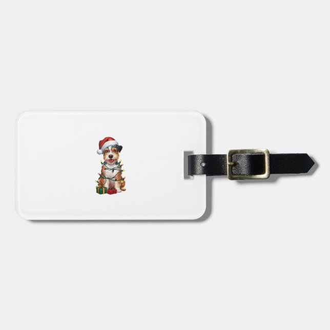 Julafton Lighting Santa Hat Australian Terrier Hun Bagagebricka (Horisontell Framsida)