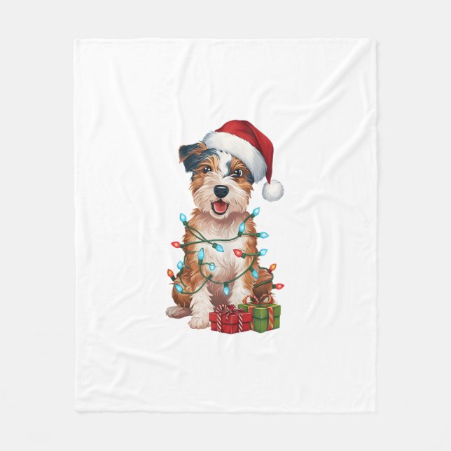 Julafton Lighting Santa Hat Australian Terrier Hun Fleecefilt (Framsidan)