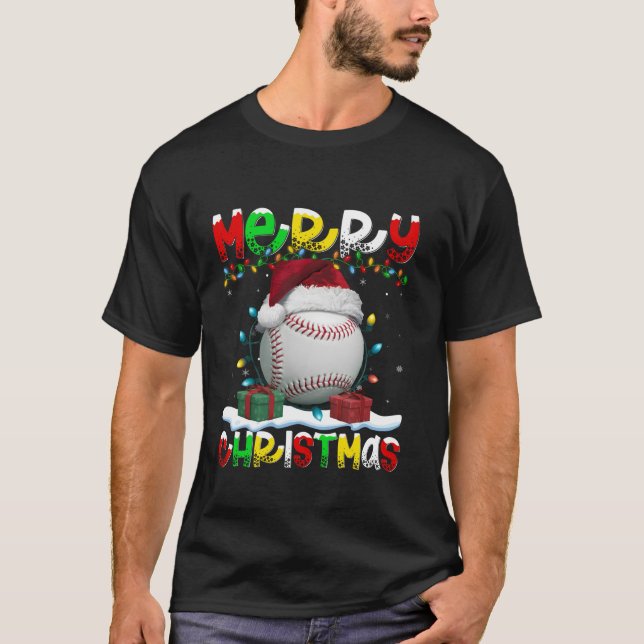 Julafton Lighting Santa Hat Baseball God jul T T Shirt (Framsida)
