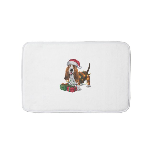Julafton Lighting Santa Hat Basset Hound Hund jul Badrumsmatta (Framsidan)