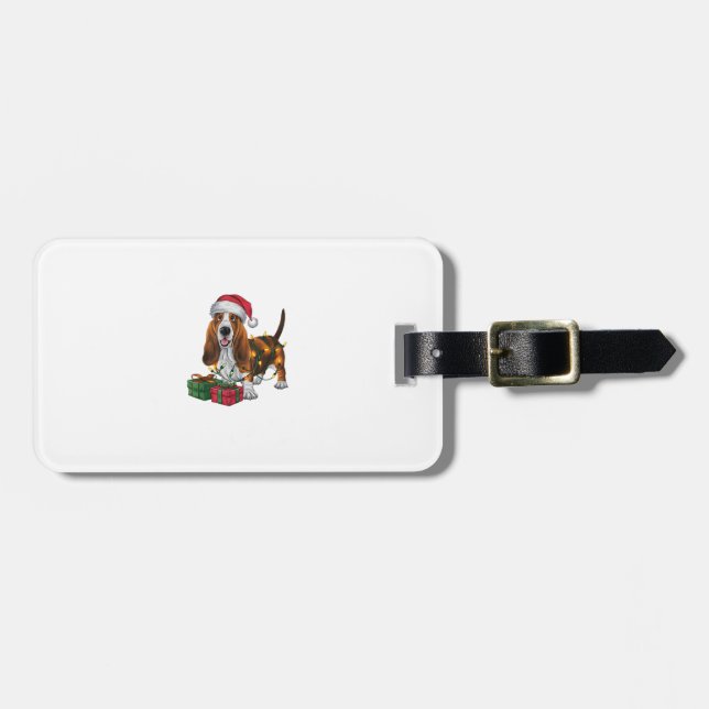 Julafton Lighting Santa Hat Basset Hound Hund jul Bagagebricka (Horisontell Framsida)