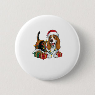 Julafton Lighting Santa Hat Basset Hound Hund jul Knapp