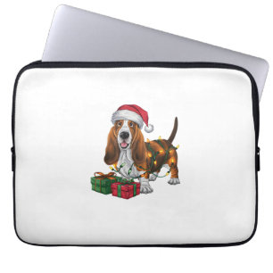 Julafton Lighting Santa Hat Basset Hound Hund jul Laptop Fodral