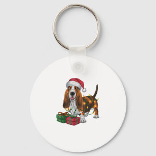 Julafton Lighting Santa Hat Basset Hound Hund jul Nyckelring
