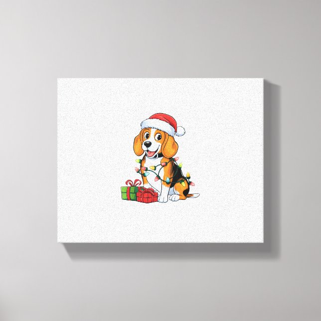 Julafton Lighting Santa Hat Beagle Hund jul Canvastryck (Framsida)