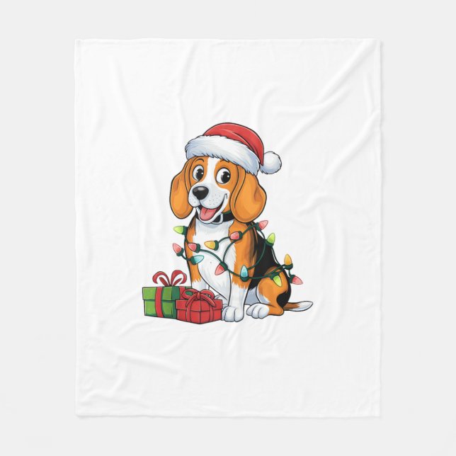 Julafton Lighting Santa Hat Beagle Hund jul Fleecefilt (Framsidan)
