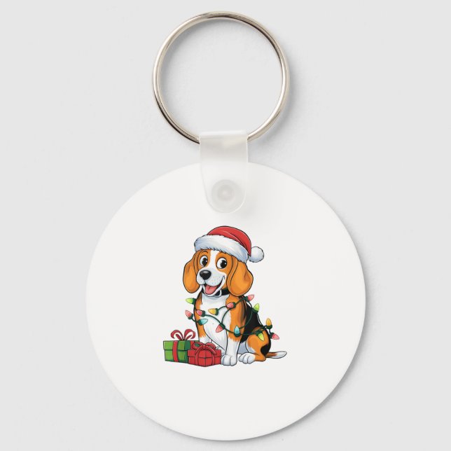 Julafton Lighting Santa Hat Beagle Hund jul Nyckelring (Framsida)