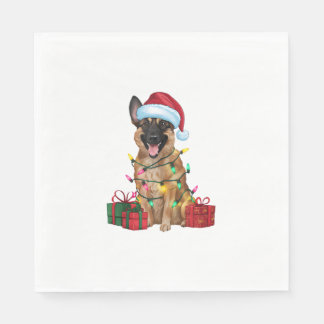 Julafton Lighting Santa Hat belgisk Malinois Hund  Pappersservett