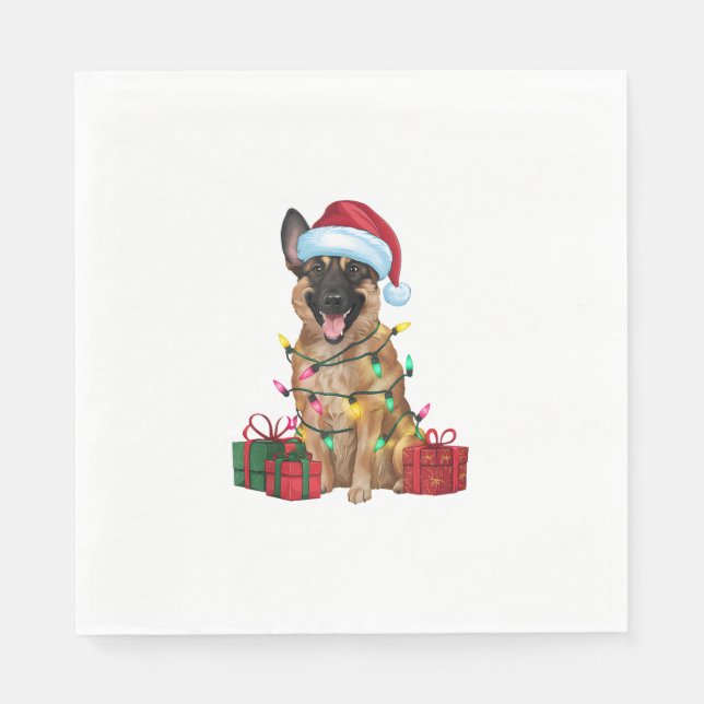 Julafton Lighting Santa Hat belgisk Malinois Hund  Pappersservett (Framsidan)