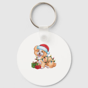 Julafton Lighting Santa Hat Bichon Frise Hund jul Nyckelring