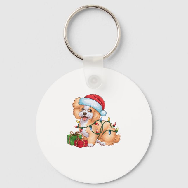 Julafton Lighting Santa Hat Bichon Frise Hund jul Nyckelring (Framsida)
