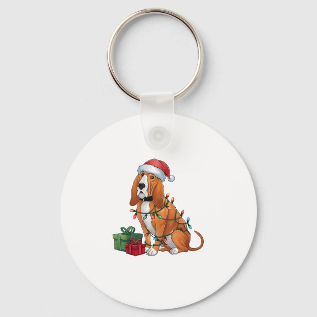 Julafton Lighting Santa Hat Bloodhound Hund jul Nyckelring (Framsida)