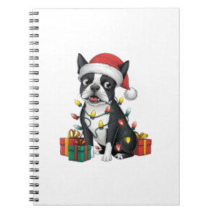 Julafton Lighting Santa Hat Boston Terrier Hund Ch Anteckningsbok