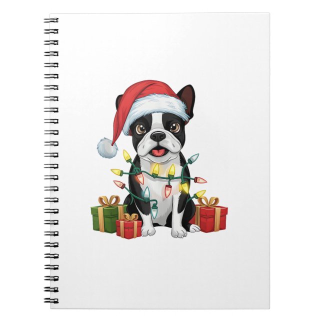 Julafton Lighting Santa Hat Boston Terrier Hund Ch Anteckningsbok (Framsidan)