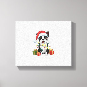 Julafton Lighting Santa Hat Boston Terrier Hund Ch Canvastryck