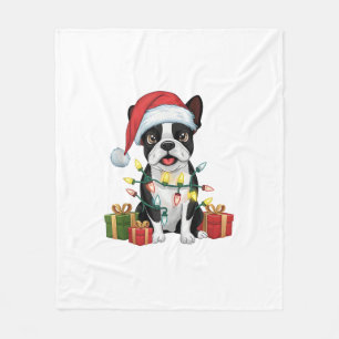 Julafton Lighting Santa Hat Boston Terrier Hund Ch Fleecefilt