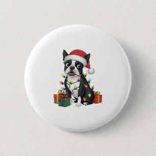 Julafton Lighting Santa Hat Boston Terrier Hund Ch Knapp