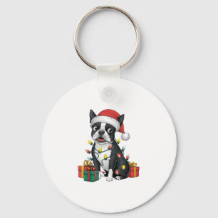 Julafton Lighting Santa Hat Boston Terrier Hund Ch Nyckelring