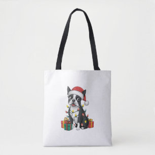 Julafton Lighting Santa Hat Boston Terrier Hund Ch Tygkasse