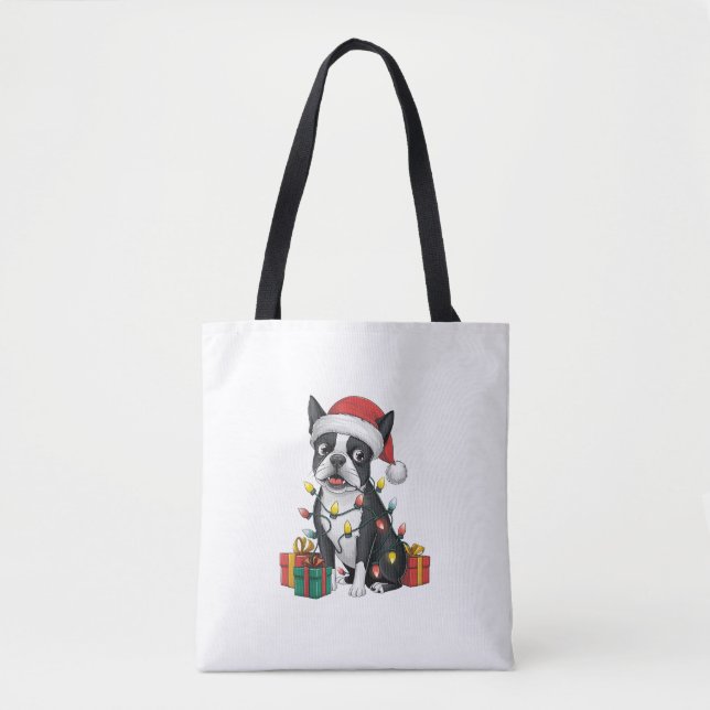 Julafton Lighting Santa Hat Boston Terrier Hund Ch Tygkasse (Framsida)
