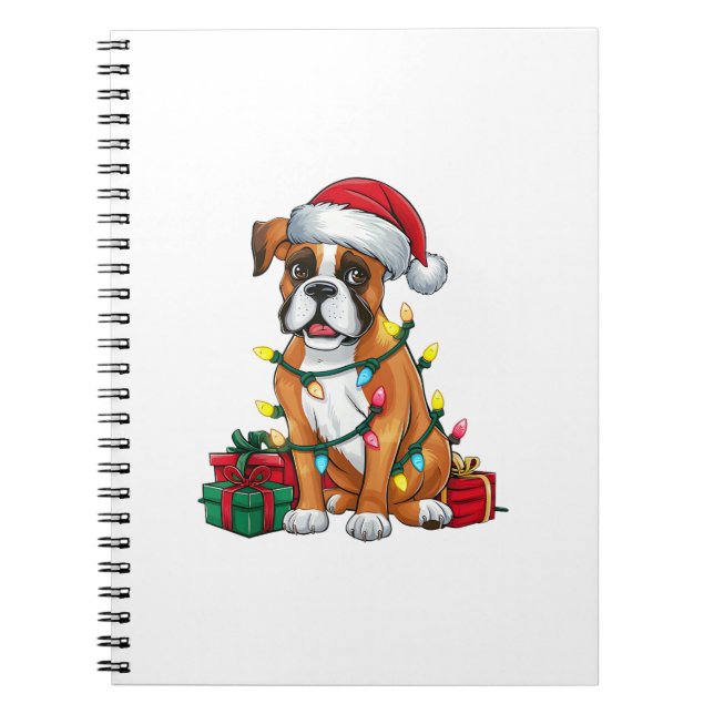 Julafton Lighting Santa Hat Boxer Hund jul Anteckningsbok (Framsidan)