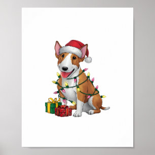 Julafton Lighting Santa Hat Bull Terrier Hund jul Poster