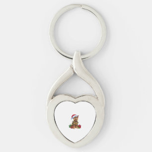 Julafton Lighting Santa Hat Chinese Crested Hund K Twisted Heart Silverfärgad Nyckelring