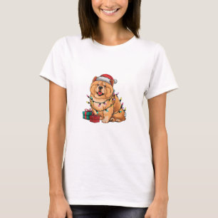 Julafton Lighting Santa Hat Chow Chow Hund jul T Shirt