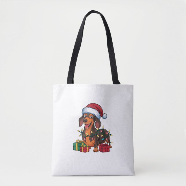 Julafton Lighting Santa Hat Dachshund Hund jul Tygkasse (Framsida)