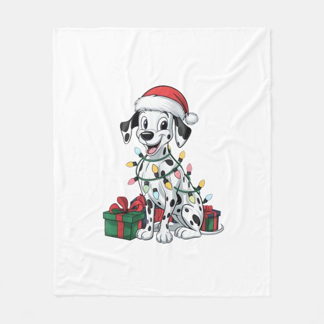 Julafton Lighting Santa Hat Dalmatian Hund jul Fleecefilt (Framsidan)
