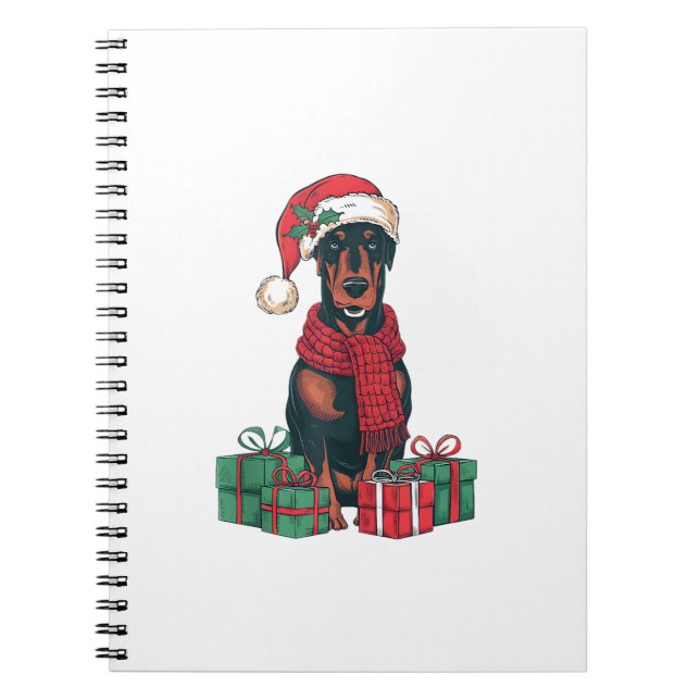 Julafton Lighting Santa Hat Doberman Hund jul Anteckningsbok (Framsidan)