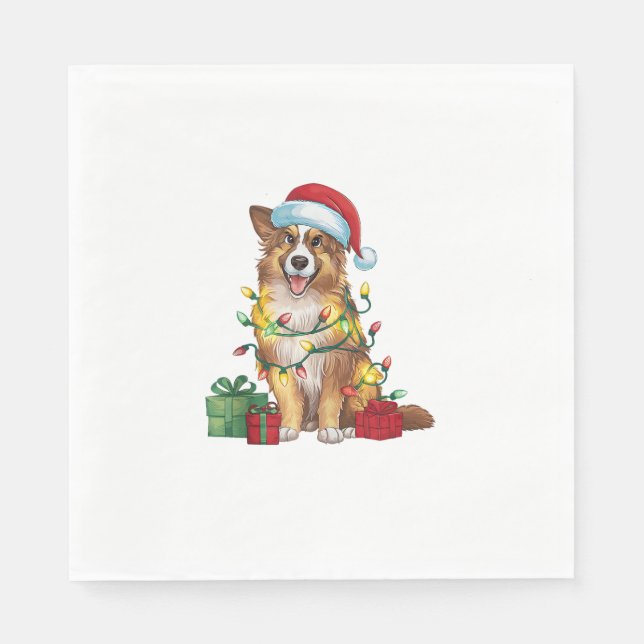 Julafton Lighting Santa Hat English Shepherd Hund  Pappersservett (Framsidan)