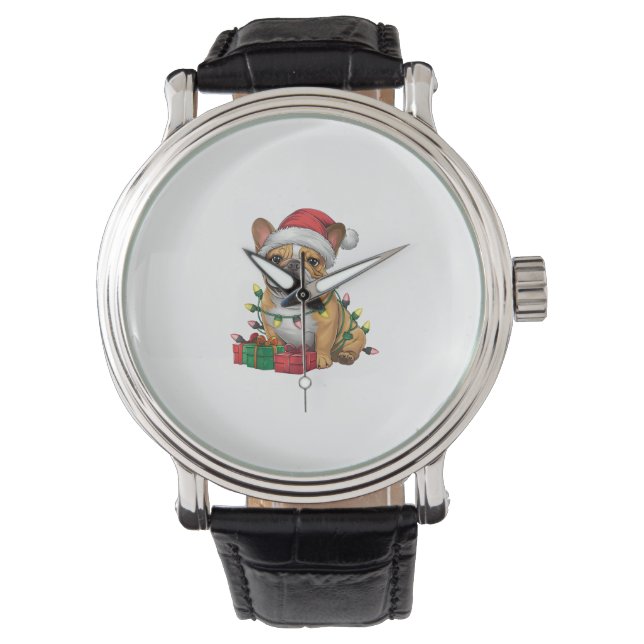 Julafton Lighting Santa Hat Fransk Bulldog jul _ Armbandsur (Framsida)