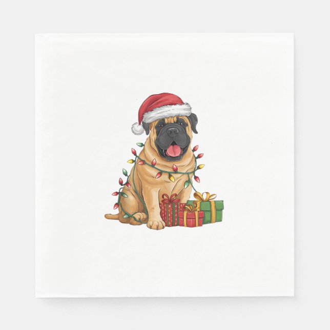 Julafton Lighting Santa Hat Fransk Mastiff Hund Ch Pappersservett (Framsidan)