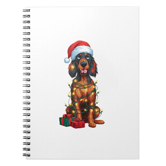 Julafton Lighting Santa Hat Gordon Setter Hund Chr Anteckningsbok (Framsidan)