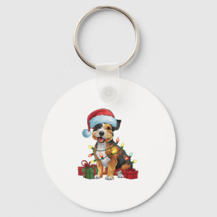 Julafton Lighting Santa Hat Gräns Terrier Hund Chr Nyckelring