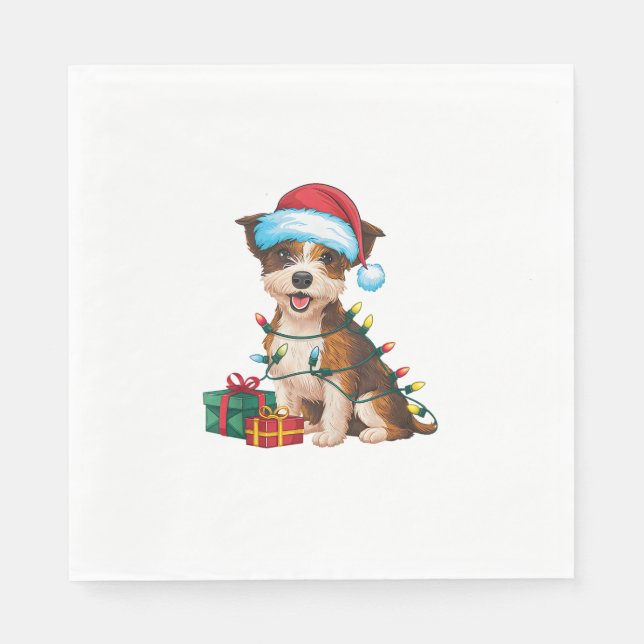 Julafton Lighting Santa Hat Gräns Terrier Hund Chr Pappersservett (Framsidan)