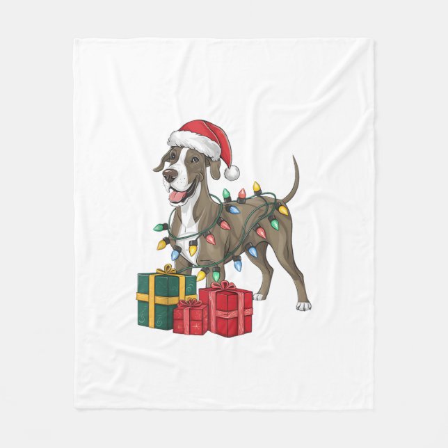 Julafton Lighting Santa Hat Great dane Hund jul _ Fleecefilt (Framsidan)