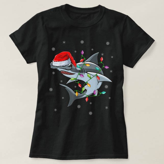 Julafton Lighting Santa Hat Hammerhead Shark jul T Shirt (Design framsida)