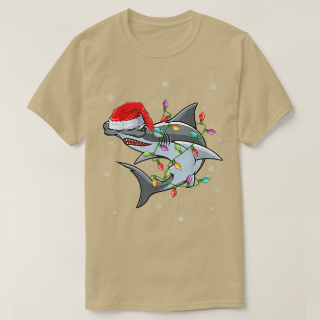 Julafton Lighting Santa Hat Hammerhead Shark jul T Shirt (Design framsida)
