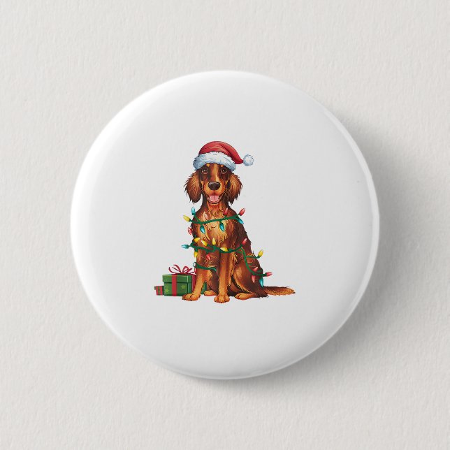 Julafton Lighting Santa Hat Irish Setter Hund jul Knapp (Framsida)