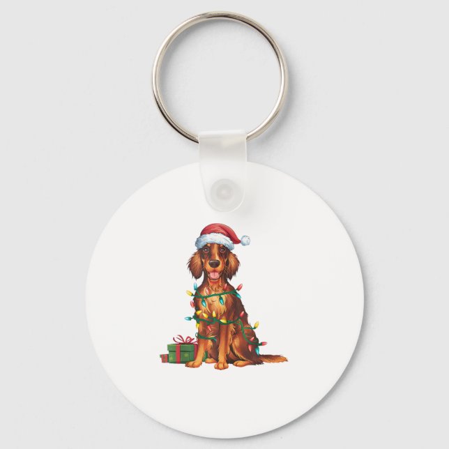 Julafton Lighting Santa Hat Irish Setter Hund jul Nyckelring (Framsida)