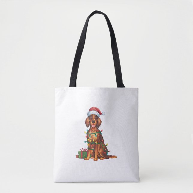 Julafton Lighting Santa Hat Irish Setter Hund jul Tygkasse (Framsida)