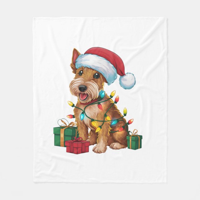 Julafton Lighting Santa Hat Irish Terrier Hund Chr Fleecefilt (Framsidan)